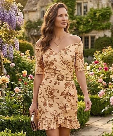 top svecani: Elegantna ženska haljina sa cvetnim printom - Kroj: midi-mini dužina — 1