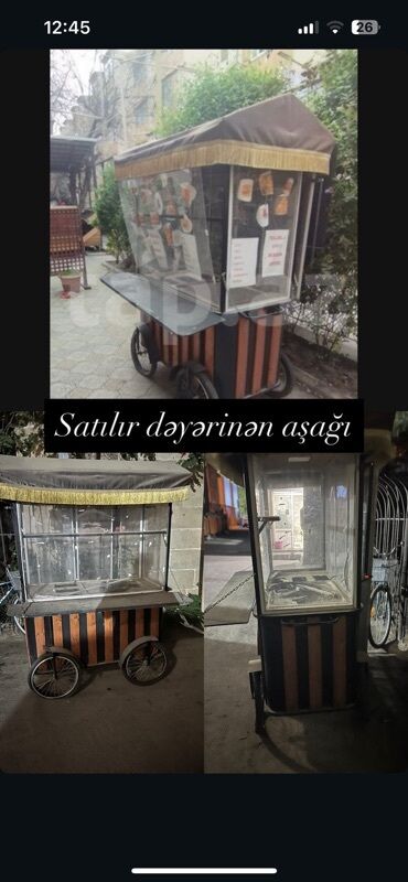 dondurma qaşığı: Köşə tipli küçə satış arabası - Material: ağac və metal korpus, şüşə