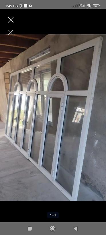 dekor isiq: PVC (aluminium pəncərə vitraj dəsti - Material: ağ PVC profil, şüşəli — 1