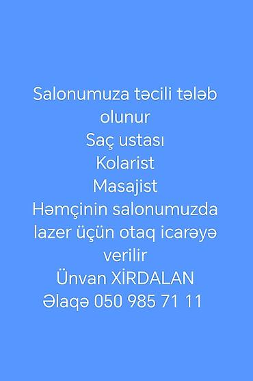 zaprafqa operator isi: Qadın saç ustası tələb olunur, Yerin icarəsi — 1