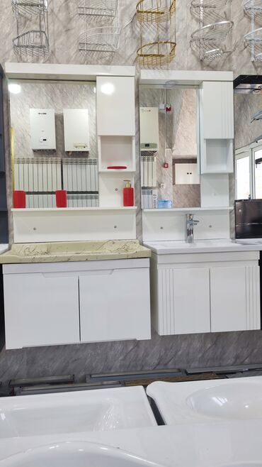 Ev üçün digər mebel: Ağ rəngli, müasir dizaynlı, asma tipli hamam mebeli dəsti. Dəstə