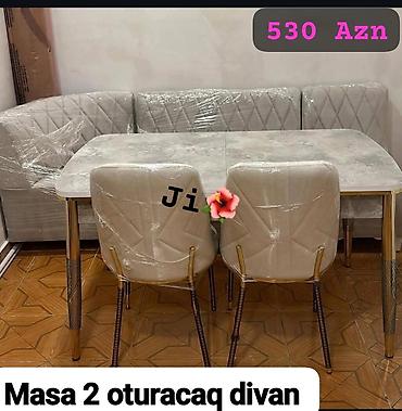 qabaq ustolu: Mətbəx üçün, Yeni, Açılmayan, Dördbucaq masa, 2 stul — 1