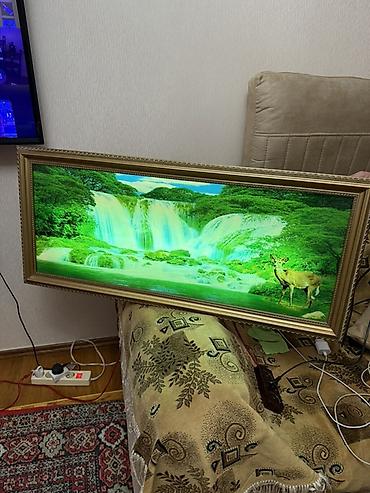 maral basi: LED işıqlı dekorativ tablo – şəlalə və maral mənzərəsi su sesi — 1
