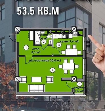 Продажа квартир: 1 комната, 53 м², Кок-Жар мкр Элитка, 5 этаж, ПСО (под самоотделку) — 1