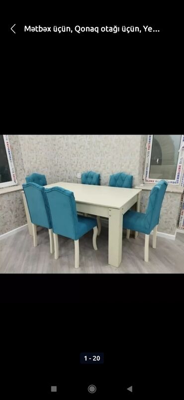 Masa və oturacaq dəstləri: Qonaq otağı üçün, Yeni, Açılmayan, Dördbucaq masa, 6 stul — 12