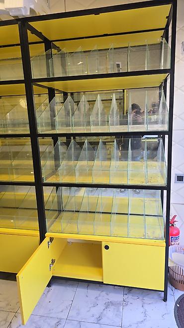 Оборудование для магазинов: Mağaza üçün şüşə bölməli vitrin rəfləri - Metal karkaslı, möhkəm — 1