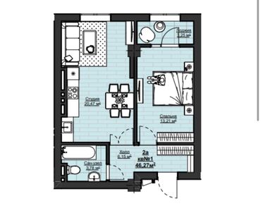 мамбетова 1 восток 5: 1 комната, 47 м², Элитка, 14 этаж, ПСО (под самоотделку)