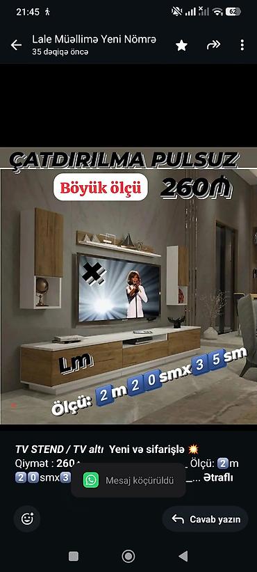 kamot: _*TV STEND / TV altı*_ *Yeni və sifarişlə* 💥 Qiymət : *260₼* — 2
