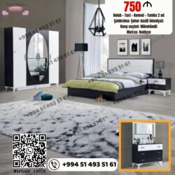 Yataq otağı dəstləri: 2 təknəfərlik çarpayı, Dolab, Tumba, 2 tumba, Azərbaycan, Yeni — 25