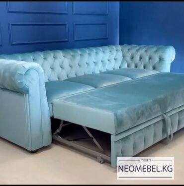 3 х местный диван: Диван-кровать, цвет - Голубой, Б/у