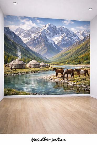 3d коврик: Фрески и фотообои для стен - Тематика: горные пейзажи с юртами и — 1