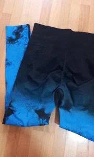 Helanke, biciklistički šortsevi: Ženske helanke sa visokim strukom u crno-plavoj tie-dye boji. Helanke — 21