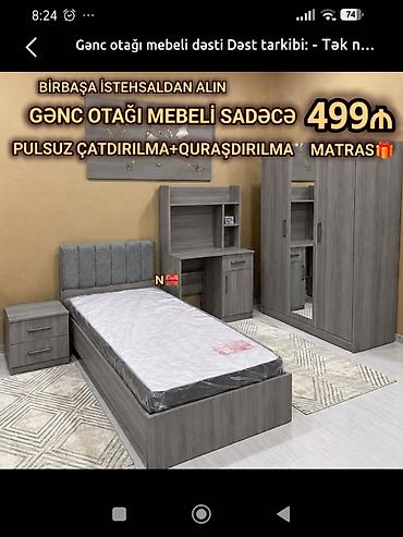Gənc otağı mebel dəsti Dəst tərkibi: - Tək nəfərlik çarpayı (yumşaq
