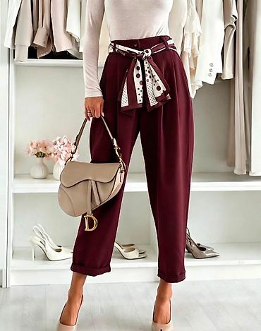 prada ceger: Elegantne ženske pantalone sa visokim strukom i šalom-kaišem sml — 4