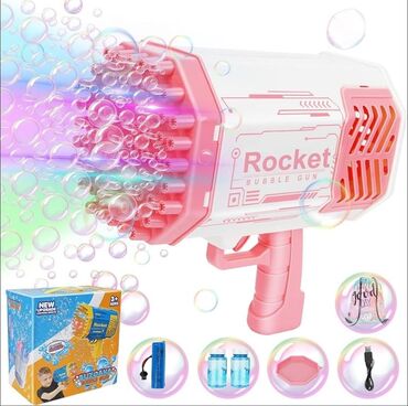Uşaqlar üçün digər mallar: Rocket Bubble Gun – çoxlu çıxışlı baloncuk silahı - Rəng: ağ/çəhrayı