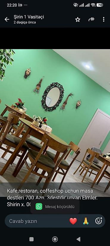 Kafe,restoran, coffeshop uchun masa destleri 700 Azn. 3destdir.unvan lalafo.az -da Kafe,restoran, coffeshop uchun masa destleri 700 Azn. 3destdir.unvan