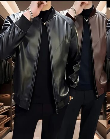 Пиджаки: Kişilər üçün dəbli dəri effektli bomber/kurtka - Material: hamar