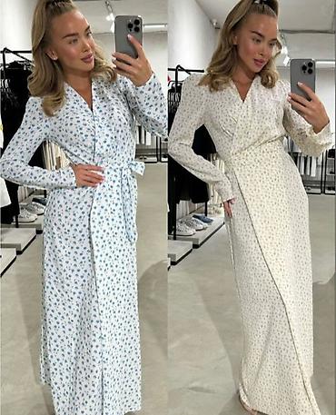 белые платья короткие: Повседневное платье, Длинная модель, На запах, S, M, L — 3
