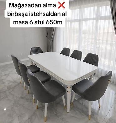 modern stol stullar: Ağ rəngli yemək masası və 6 ədəd stul dəsti - Masa: parlaq ağ üst — 1