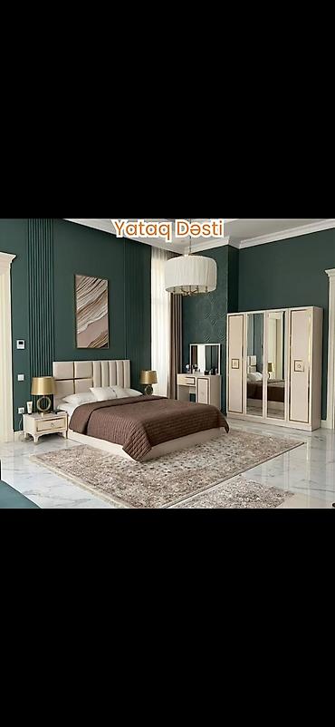 2.el divan yatak: Yataq Dəsti - Zərif, müasir dizayn: krem rəngli korpus, qızılı dekor — 1