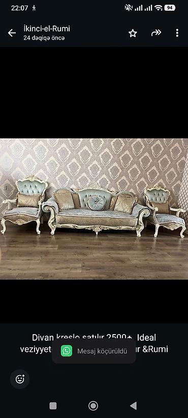 Divan kreslo satılır 2500₼. Ideal veziyyetdedi. Ünvan Qaraçuxur