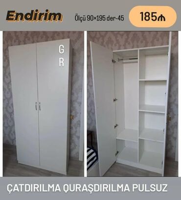 tek dolablar: Qarderob, paltar dolabı, Yeni, 2 qapılı, Açılan, Düz dolab, Azərbaycan