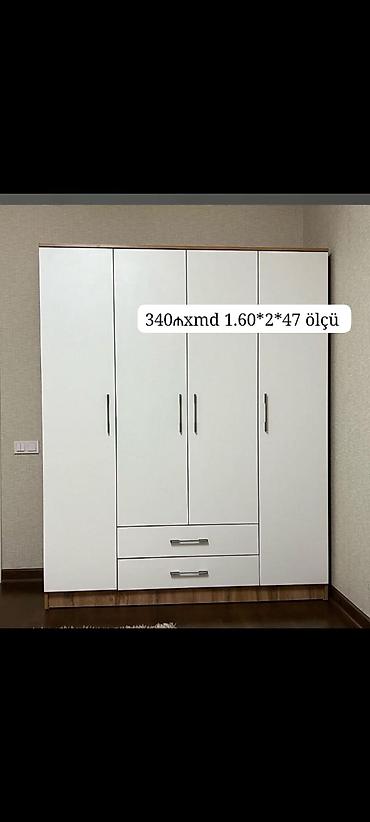 uşaq dolabı: 4 qapılı paltar dolabı. Ağ rəngli korpus və qapılar, üst və alt — 1