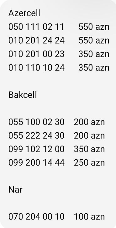 azercell operatorla elaqe: VIP nömrələr – Azercell, Bakcell, Nar Azercell: - 050 111 02 11 — 550 — 1