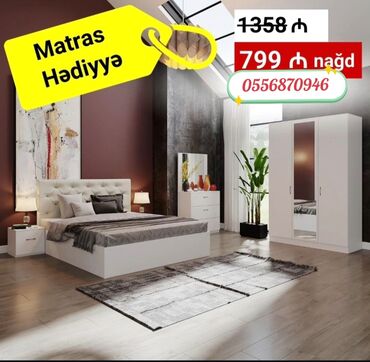 Yataq otağı dəstləri: İkinəfərlik çarpayı, Dolab, Termo, 2 tumba, Azərbaycan, Yeni — 14