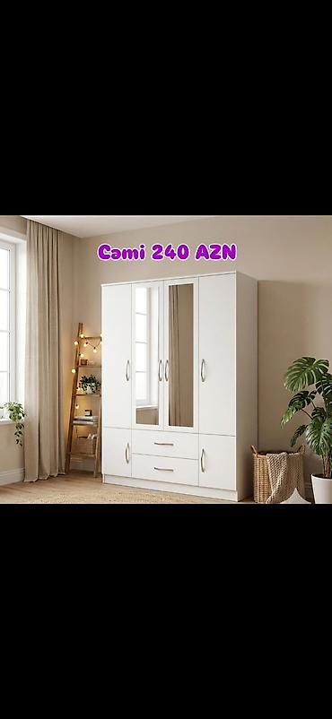 ağ qapı: Ağ rəngli 4 qapılı paltar dolabı – ön hissədə 2 ədəd iri güzgü panelli — 1