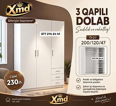 3 qapılı dolab – sadəlik və rahatlıq! - Ölçü: 200/120/47 sm - Daxili
