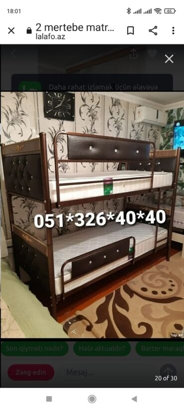 İkimərtəbəli uşaq çarpayıları: Oğlan və qız üçün, Yeni, Çarpayı, Matras ilə, Siyirməsiz — 3