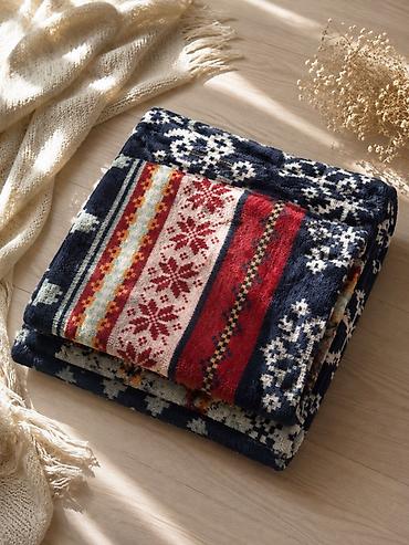 divan usdukleri: Skandinaviya naxışlı yumşaq pled - Material: tüklü mikrofiber/flis — 1