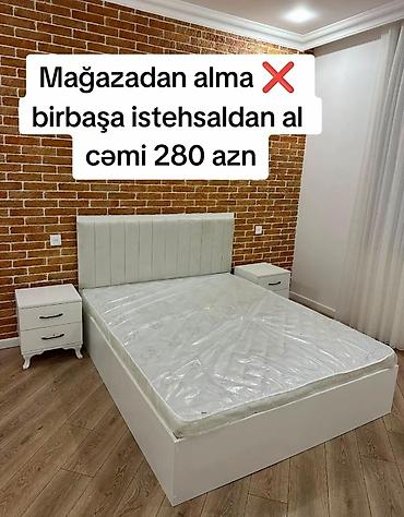 Ağ rəngli yataq dəsti: - Yumşaq, şaquli tikişli başlıq - Klassik