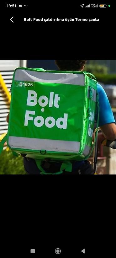 Bolt Food çatdırılma üçün termo çanta - Brend loqolu böyük həcmli