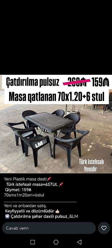 turka: Yeni, Dördbucaq masa, 6 stul, Qatlanan, Stullar ilə, Plastik, Türkiyə — 2