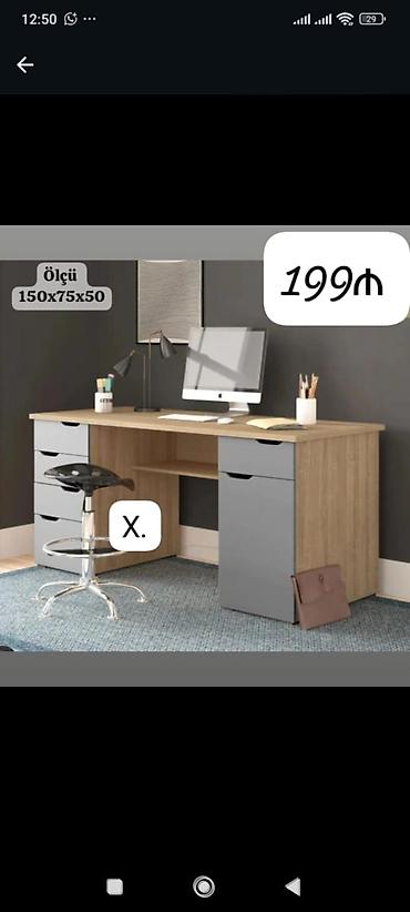 İş masası – 150x75x50 sm - Rəng: ağac teksturalı üst tabla, boz ön