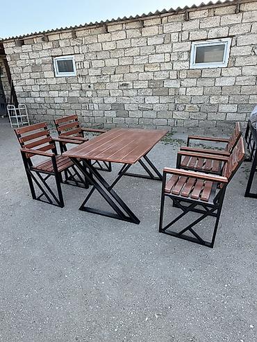 bag ucun masalar: Bağ, həyət, veranda, kafe və açıq məkanlar üçün metal karkaslı — 3