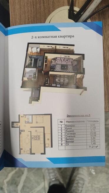 квартира нуртилек курулуш компания: 2 комнаты, 71 м², Элитка, 6 этаж, ПСО (под самоотделку)