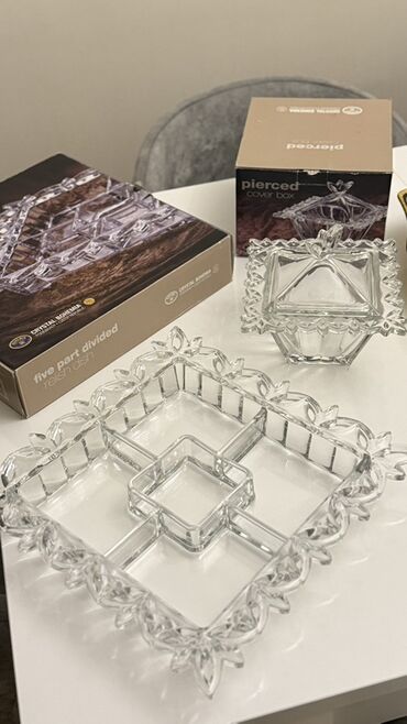 resm cekmek ucun sekiller: Crystal Bohemia şüşə dəst - 5 bölməli kvadrat qəlyanaltı/seyrlə