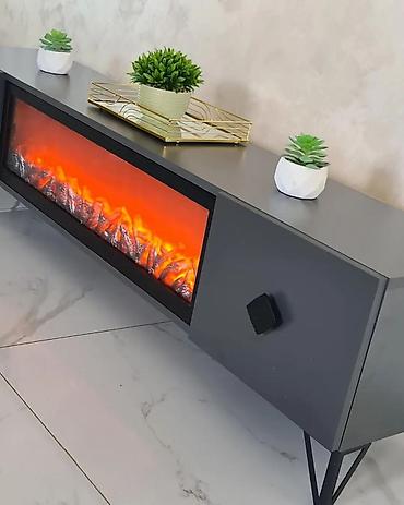 ugaoni ormar: TV komoda sa ugrađenim električnim kaminom - Moderan dizajn sa čistim — 3