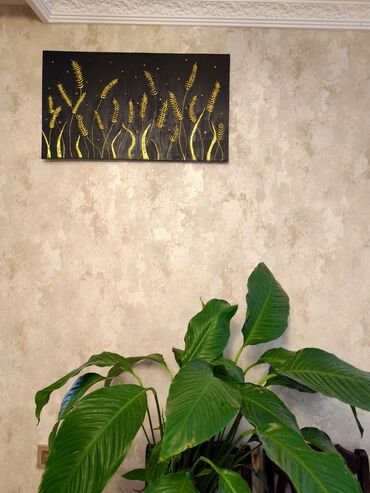 Şəkillər, tablolar: Əl işim "Sünbüllər" dekorativ tablo – qara fon üzərində qızılı sünbül — 6