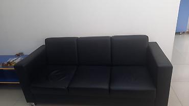 Ofis dəst mebeli: Ofis mebelləri dəsti - 3 nəfərlik qara rəngli dəri/kilkote divan - — 12