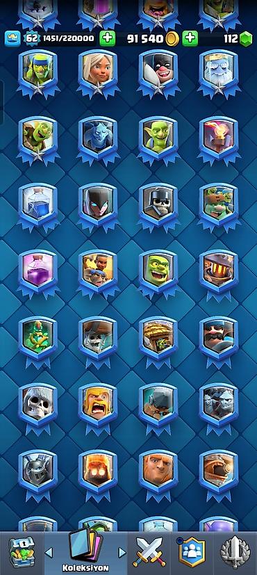Digər kolleksiyalar: Clash Royale hesabı - Kral səviyyəsi: 62 - Kupa: 11 542+ - Qızıl: 91 — 13