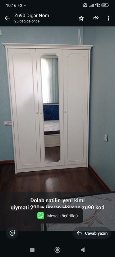Yataq otağı dəstləri: *Dolab satilir yeni kimi*
*qiyməti 220 ₼ ünvan Hövsan zu90 kod 1377*