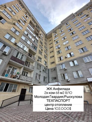 чокморова молодая гвардия: 2 бөлмө, 68 кв. м, Элитка, 8 кабат, Эски ремонт