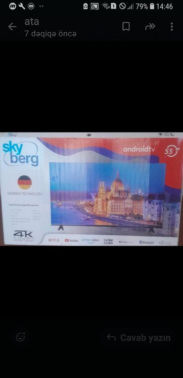 Kompüter, noutbuk və planşetlər: Skyberg brendinin 55 düym diaqonallı, 4K UHD təsvir keyfiyyətli