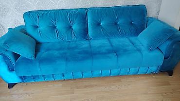 Divanlar: Mavi velvet/velur örtüklü üç yerlik divan - Rəng: parlaq firuzə-mavi — 3