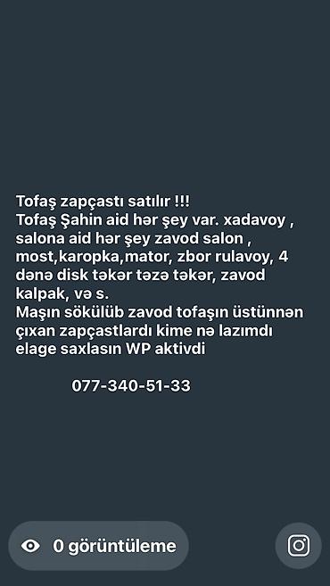 tofaş şahin: Tofaş Şahin 
Maşın sökülüb zapçastlatı satılır
077 340 51 33 — 1