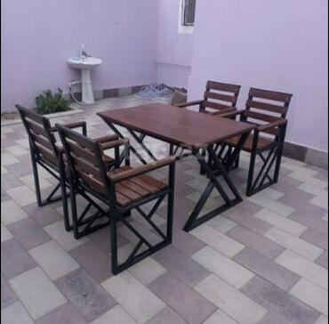 bağ üçün masa: Yeni, Dördbucaq masa, 4 stul, Açılmayan, Stullar ilə, Metal, Azərbaycan